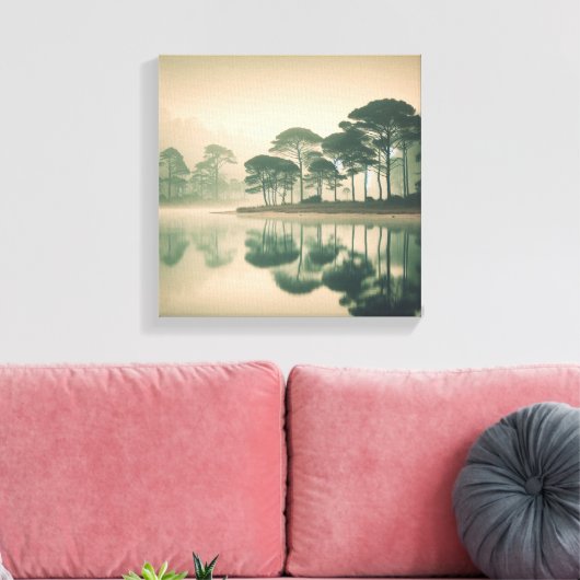 Misty Tranquil Lake View – Canvas Wall Art Leinwanddruck (Insitu (Wohnzimmer))