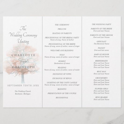 Misty tree Tri-Fold Hochzeitsprogramm (Vorderseite)