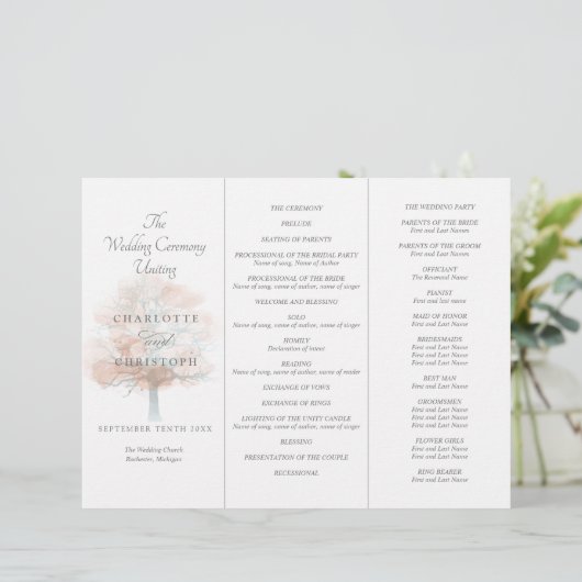 Misty tree Tri-Fold Hochzeitsprogramm (Stehend Vorderseite)