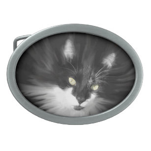 Misty Tuxedo Cat Ovale Gürtelschnalle