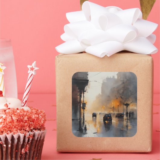 Misty Urban Abend Quadratischer Aufkleber (Party)