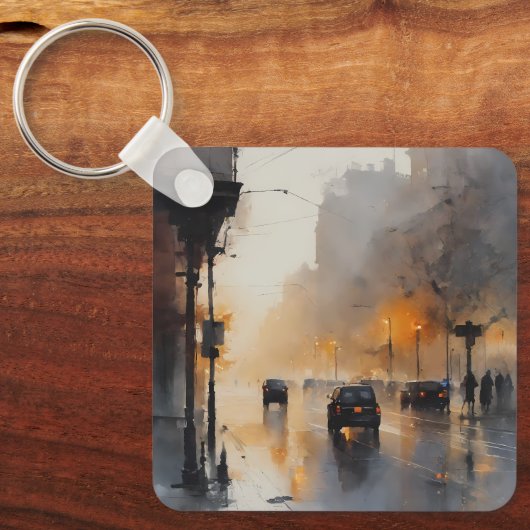 Misty Urban Abend Schlüsselanhänger (Vorderseite)
