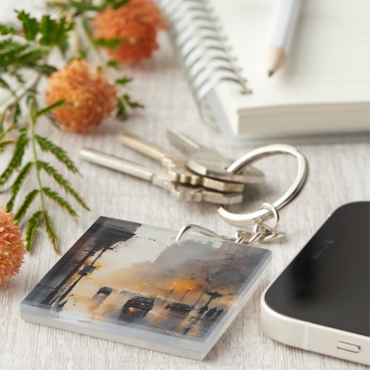 Misty Urban Abend Schlüsselanhänger (Vorderseite rechts)