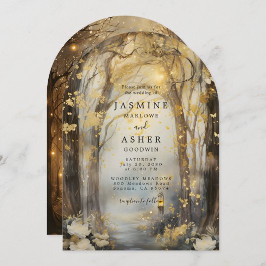 Misty-verzauberter Waldpfad Einladung zur Hochzeit (Vorne/Hinten)