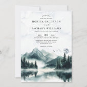 Misty Watercolor Mountain Pine Forest Wedding Einladung (Vorderseite)