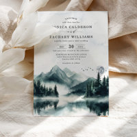 Misty Watercolor Mountain Pine Forest Wedding