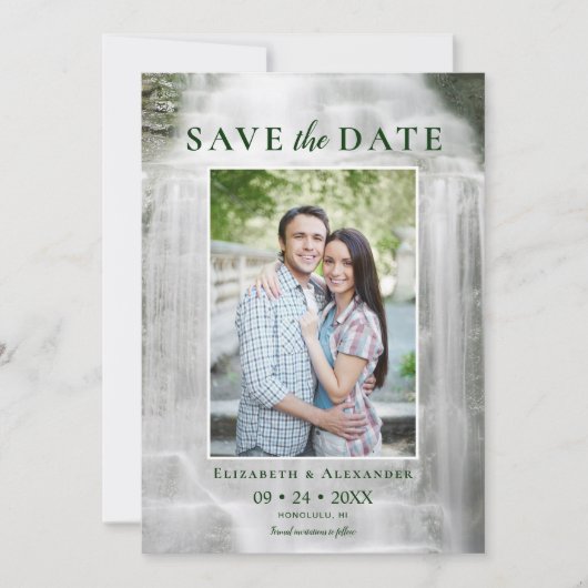 Misty Waterfall Wedding Foto Save the Date (Vorderseite)