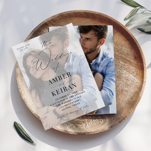 Misty White Shades Foto Wedding Einladung