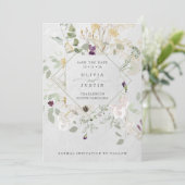 Misty Wildblumen | Delicate Gray Geometric Save The Date (Stehend Vorderseite)