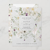 Misty Wildblumen | Gray Geometric Save the Date Ankündigungspostkarte (Vorne/Hinten)