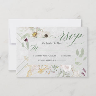 Misty Wildblumen   Soft Gray Geometric Wedding RS RSVP Karte
