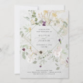 Misty Wildblumen | Soft Grey Geometric Wedric in Einladung (Vorderseite)