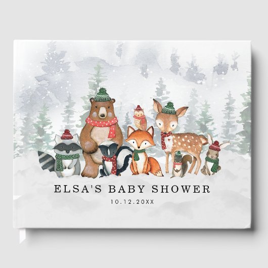 Misty Winter Forest Woodland Animals Kinderdusche Gästebuch (Vorderseite)