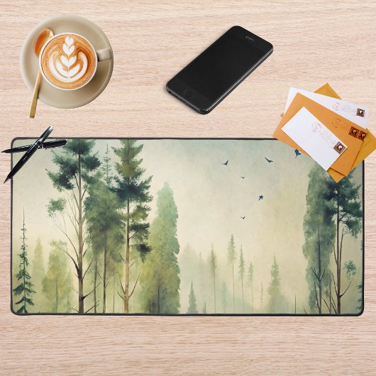 Misty Woodland Evergreen Forest Schreibtischunterlage