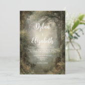 Misty Woodland Glade Wedding Einladung (Stehend Vorderseite)