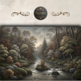 Misty Woodland River Cascade Decoupage Seidenpapier