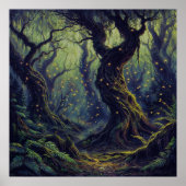 Misty Woods - Mystical Forest Illustration Style Poster (Vorne)