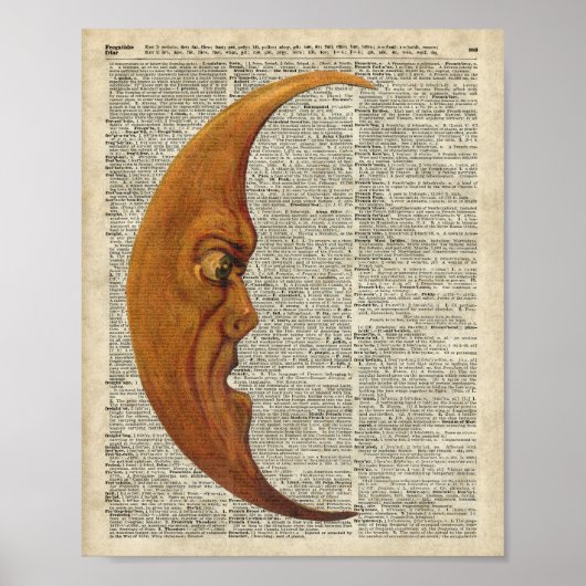 Mistycal Miedival Moon Face Vintag Illustration Poster (Vorne)
