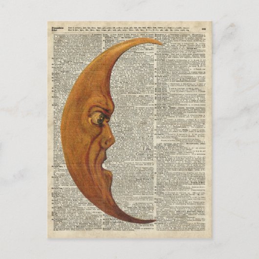Mistycal Miedival Moon Face Vintag Illustration Postkarte (Vorderseite)