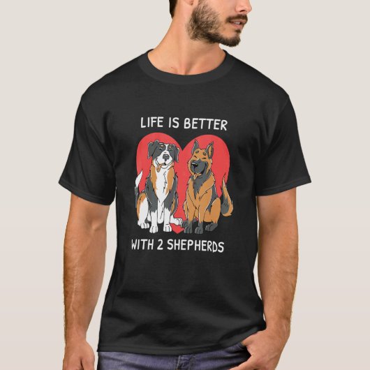 Mit 2 Schäfern Aussie Deutscher Schäferhund T-Shirt (Vorderseite)