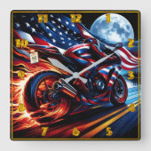 Mit amerikanischem Stolz explodieren Rider die Aut Quadratische Wanduhr (Vorderseite)