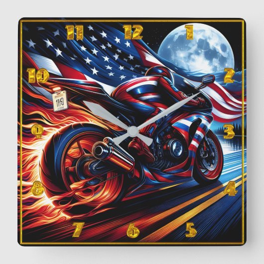 Mit amerikanischem Stolz explodieren Rider die Aut Quadratische Wanduhr (Vorderseite)
