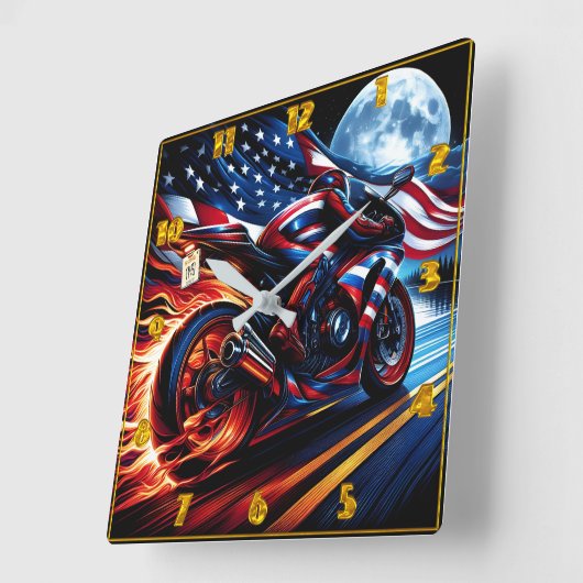Mit amerikanischem Stolz explodieren Rider die Aut Quadratische Wanduhr (Winkel)