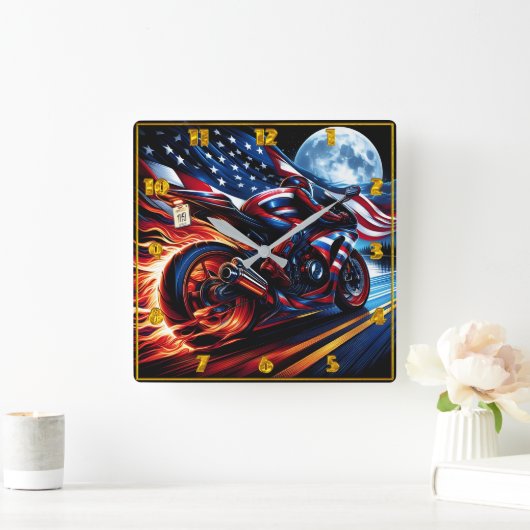 Mit amerikanischem Stolz explodieren Rider die Aut Quadratische Wanduhr (Zuhause)