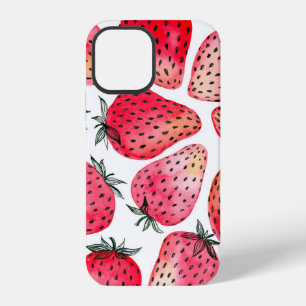 Mit Aquarell und Tinte gemalte Erdbeeren nahtlos iPhone 12 Hülle