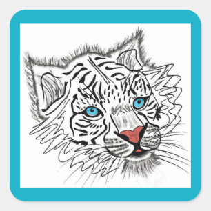 Mit Augen Babytiger Quadratischer Aufkleber