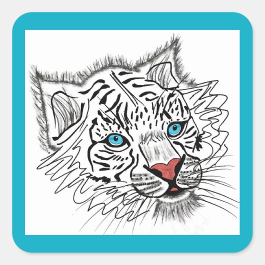 Mit Augen Babytiger Quadratischer Aufkleber (Vorderseite)