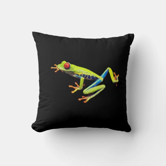 Mit Augen gestrichener, roter Baumfrosch, schwarz Kissen (Vorderseite)