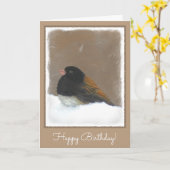 Mit Augen Junco-Malerei - Original Bird Art Karte (Gelbe Blume)