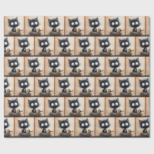 Mit Augen Katze mit einem Wurm für einen Vogel Geschenkpapier (Flach)