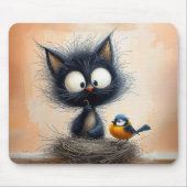 Mit Augen Katze mit einem Wurm für einen Vogel Mousepad (Vorne)
