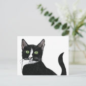 Mit Augen schwarz-weiße Katze Postkarte (Stehend Vorderseite)