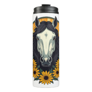 Mit Augen Susan-Blume aus Pferd und Schwarz Thermosbecher