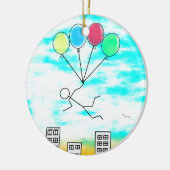 Mit Ballons über die Stadt fliegen Keramikornament (Links)