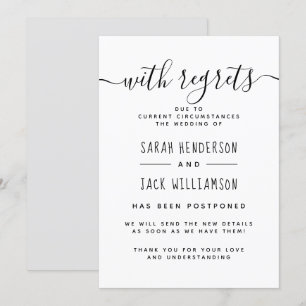 "Mit Bedauern" Hochzeitsanzeige auf Schwarzweiß mi Einladung