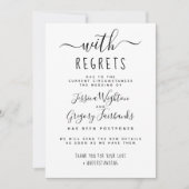 Mit Bedauern Schwarz-Weiß-Hochzeit verschoben Einladung (Vorderseite)