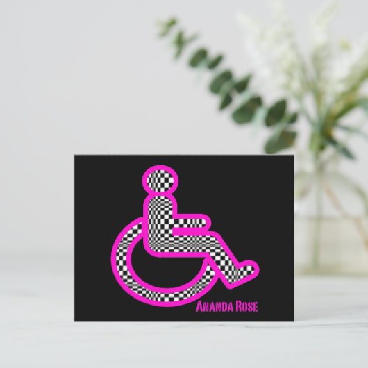 Mit Behinderung Retro-rosa Postkarte (Stehend Vorderseite)