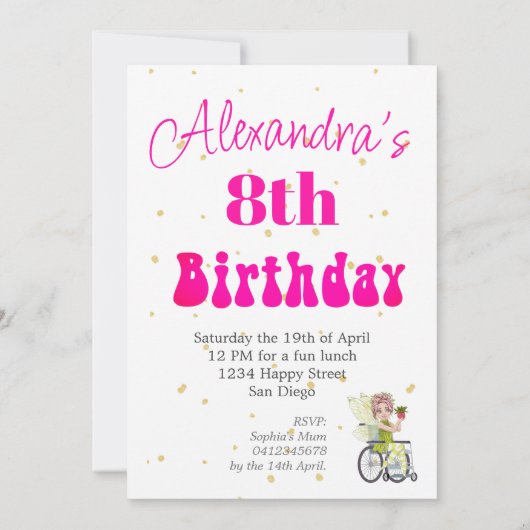 Mit Behinderung Rollstuhlmädchen Fairy Pink Hair G Einladung (Rückseite)