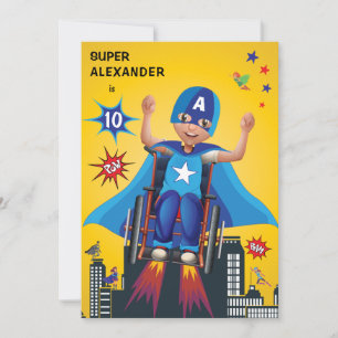Mit Behinderung Spaß Geburtstag fliegender Superhe Einladung