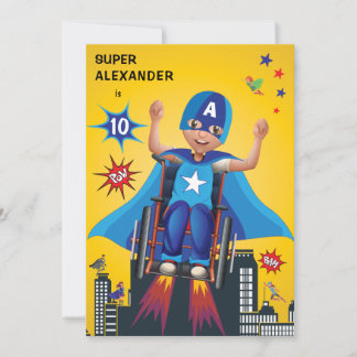 Mit Behinderung Spaß Geburtstag fliegender Superhe Einladung
