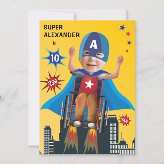 Mit Behinderung Superheld-Rollstuhlgenuss Geburtst Einladung (Vorderseite)