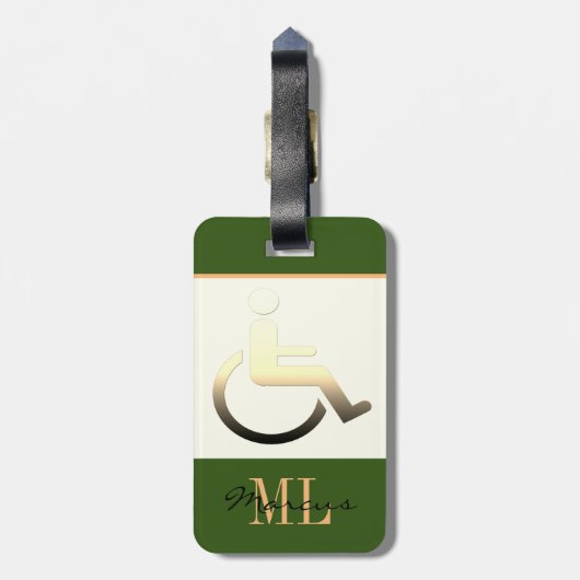 Mit Behinderung Symbol und mit Monogramm / Gepäcka Gepäckanhänger (Rückseite vertikal)