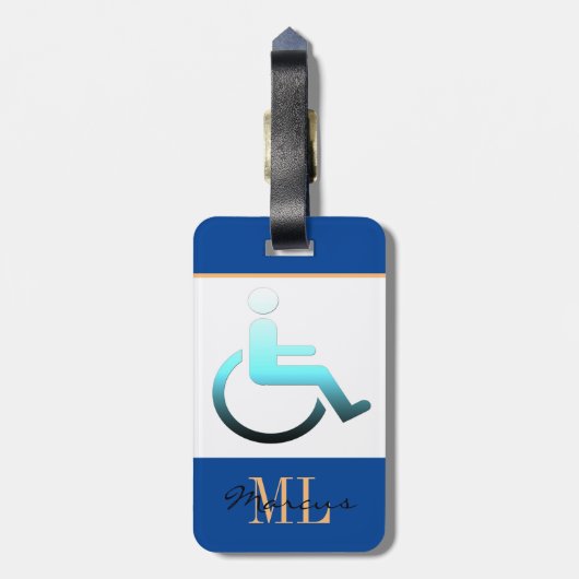 Mit Behinderung Symbol und mit Monogramm / Gepäckm Gepäckanhänger (Rückseite vertikal)