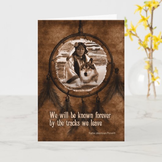 Mit Beileid Native American Wolf Dreamcatcher Karte (Gelbe Blume)