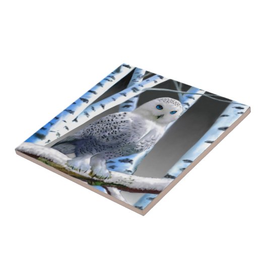 Mit blauen Augen Schneeeule Fliese (Seite)