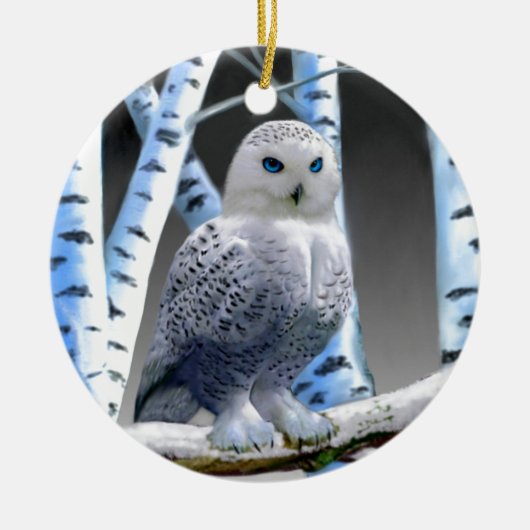 Mit blauen Augen Schneeeule Keramik Ornament (Vorne)